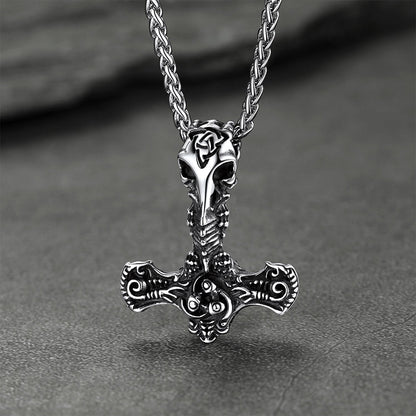Viking Raven Thor's Hammer Mjolnir Necklace Pendant for