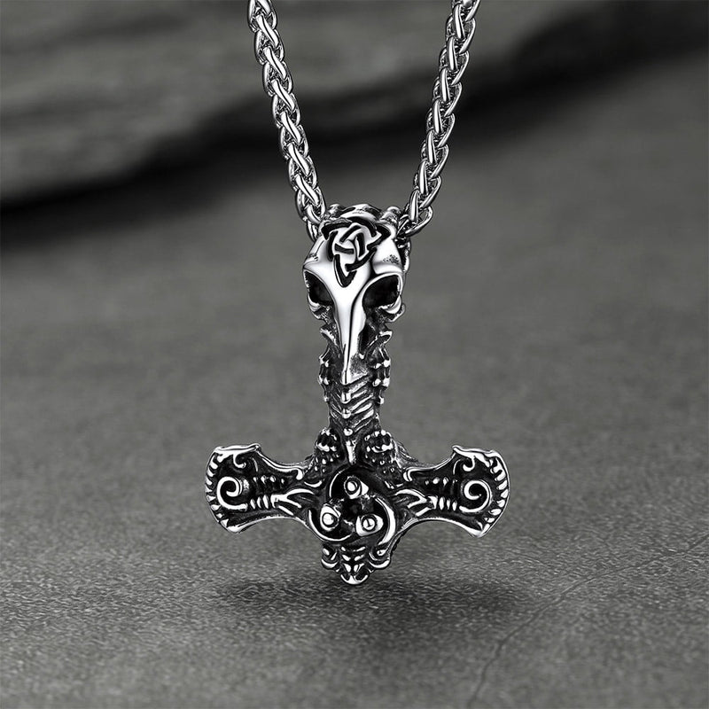 Viking Raven Thor's Hammer Mjolnir Necklace Pendant for