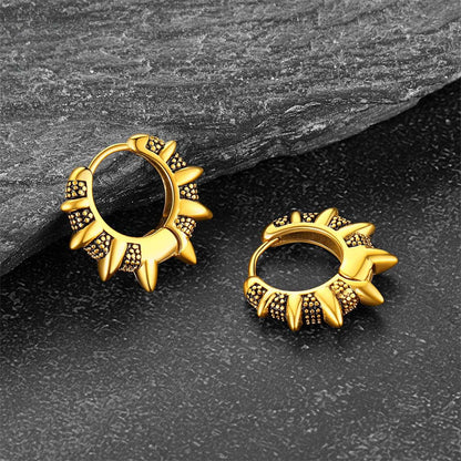 Punk Spikes and Rivets Huggie Hoop Earrings Piercing for