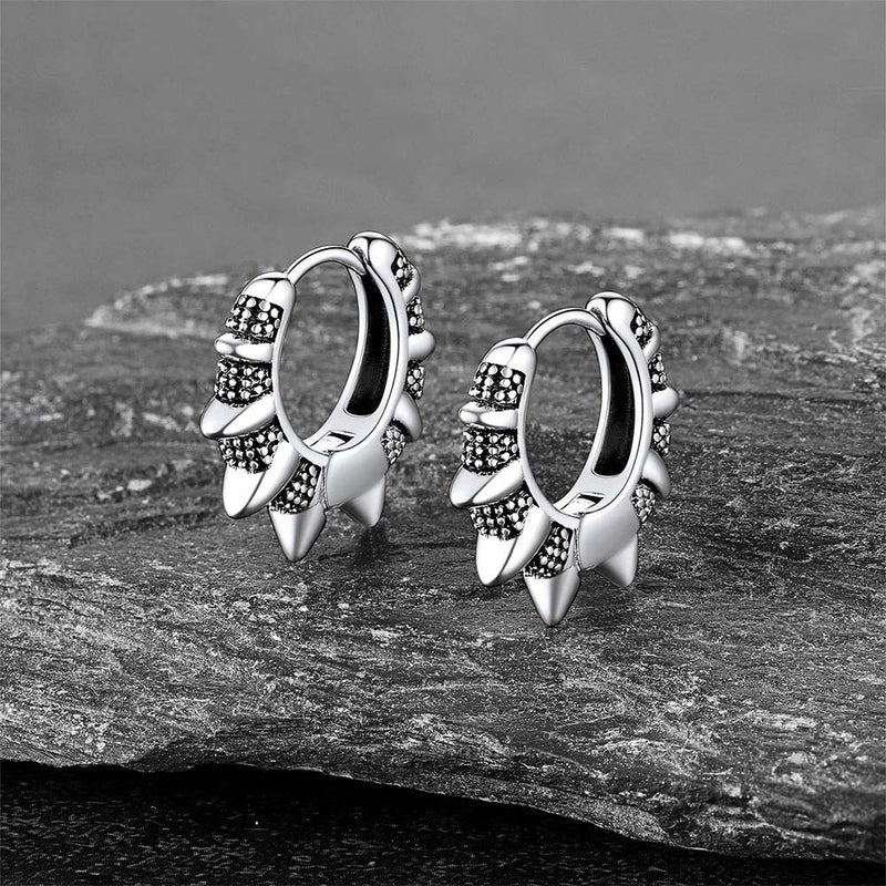 Punk Spikes and Rivets Huggie Hoop Earrings Piercing for