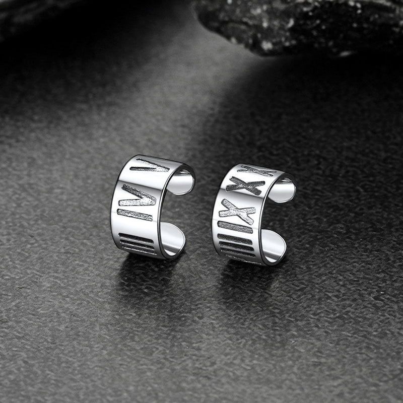 Sterling Silver Roman Numerals Non Pierced Ear Cuff Earrings Clip for