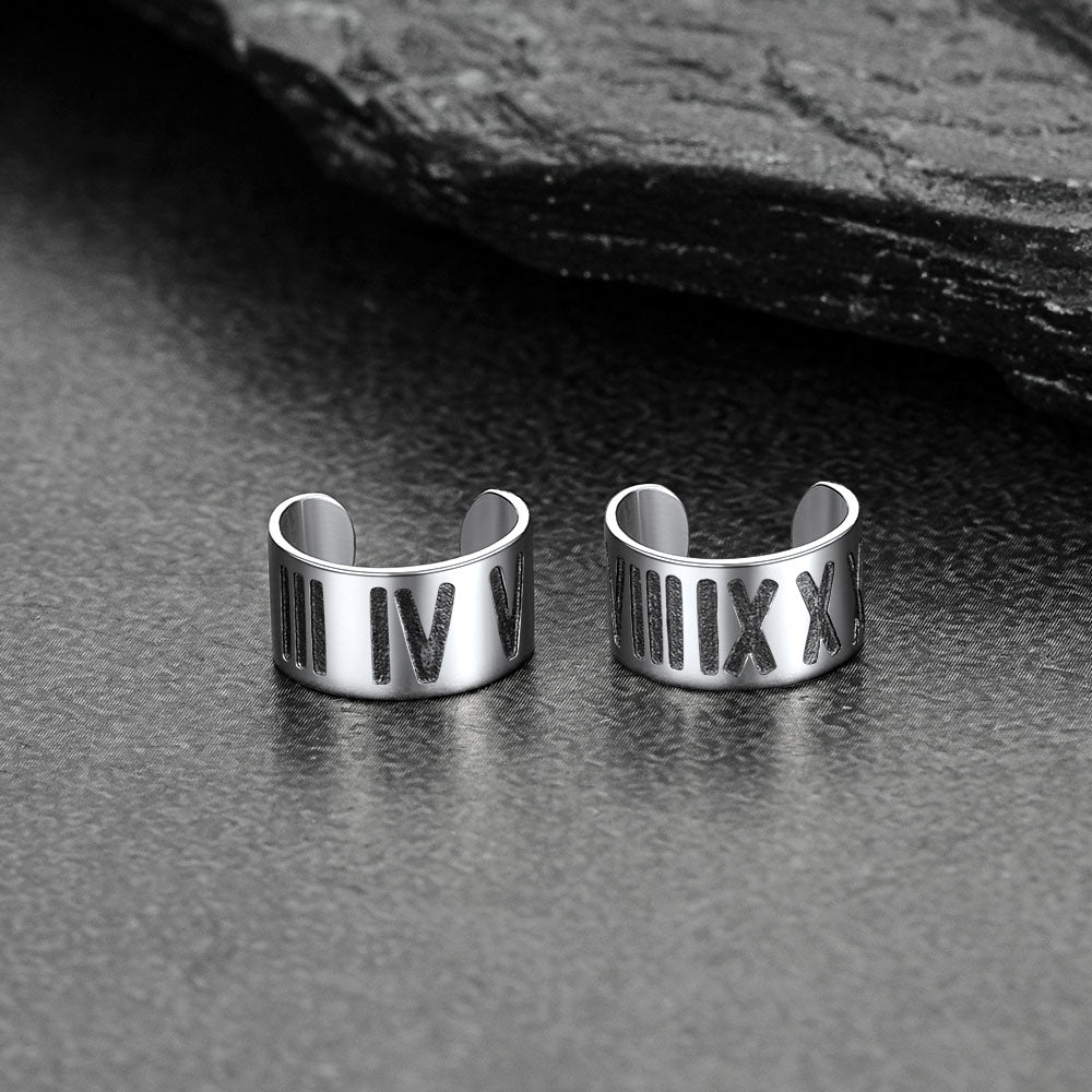 Sterling Silver Roman Numerals Non Pierced Ear Cuff Earrings Clip for