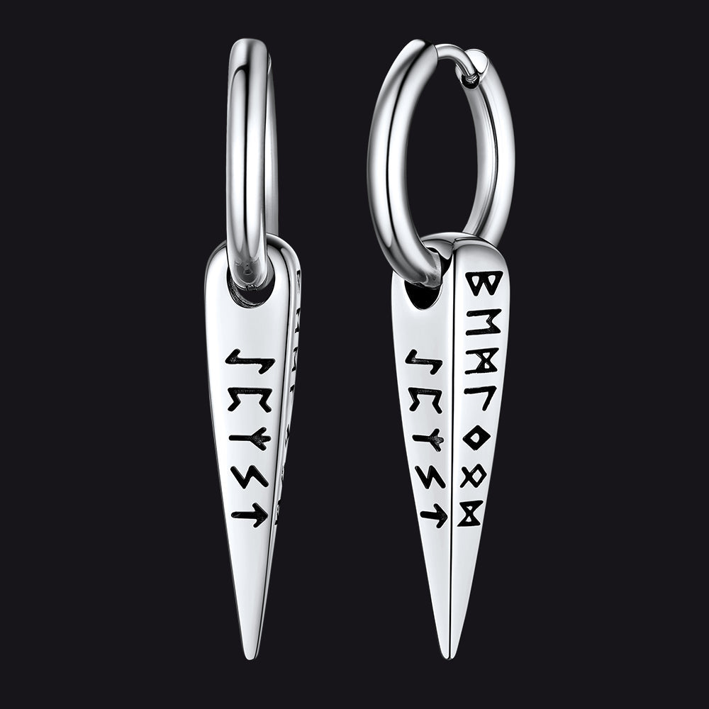 Norse Viking Runes Hoop Huggie Earrings for