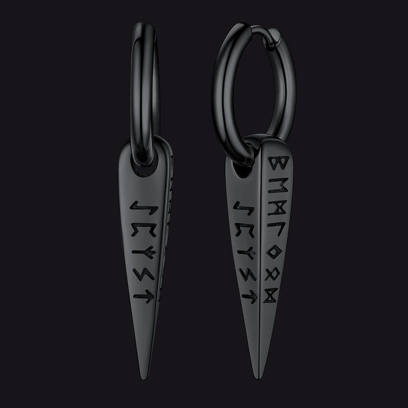 Norse Viking Runes Hoop Huggie Earrings for