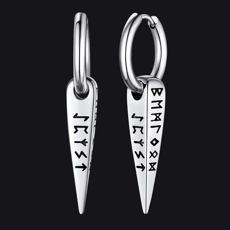 Norse Viking Runes Hoop Huggie Earrings for