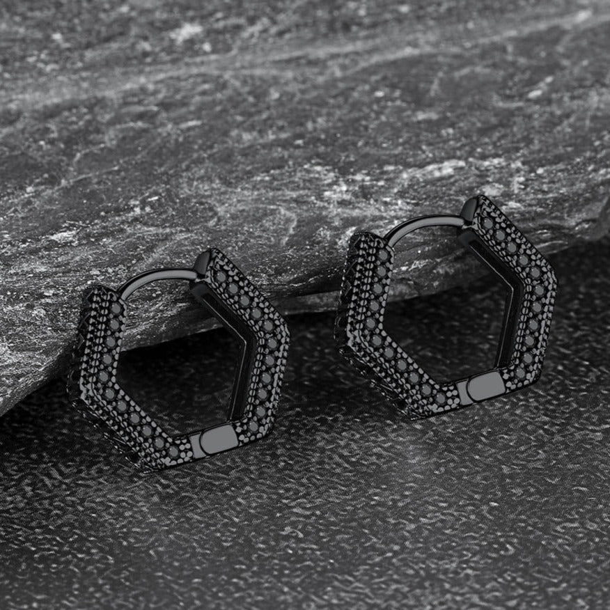 Viking Runes Hexagon Huggie Hoop Earrings for