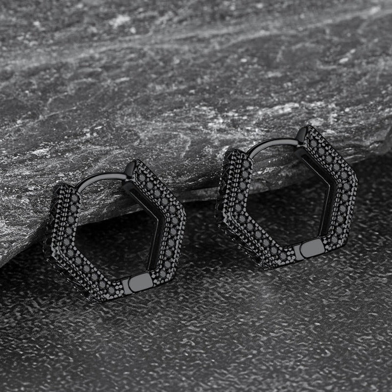 Viking Runes Hexagon Huggie Hoop Earrings for