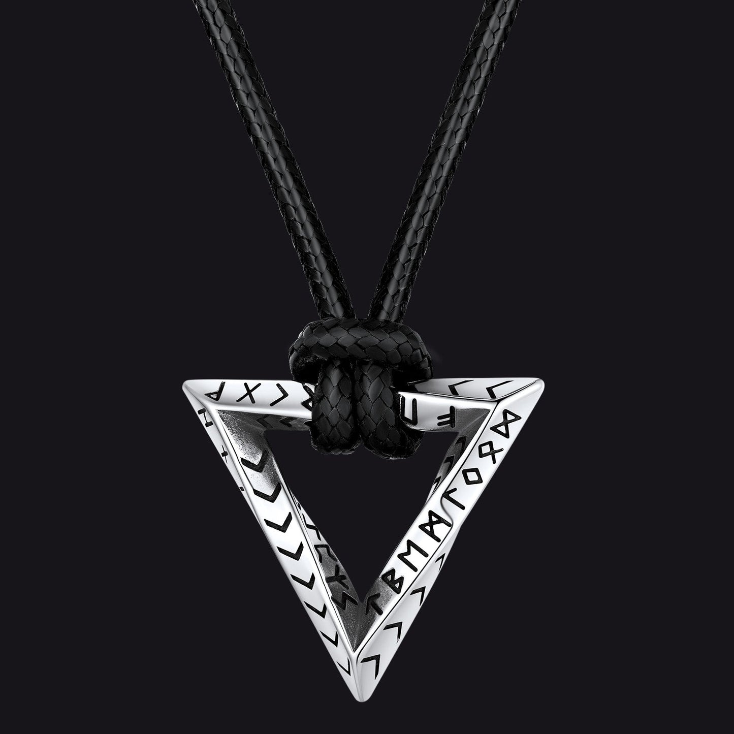 Viking Rune Mobius Triangle Pendant Necklace With Leather Chain
