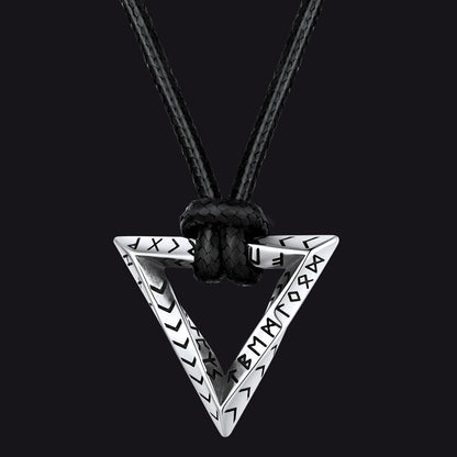 Viking Rune Mobius Triangle Pendant Necklace With Leather Chain
