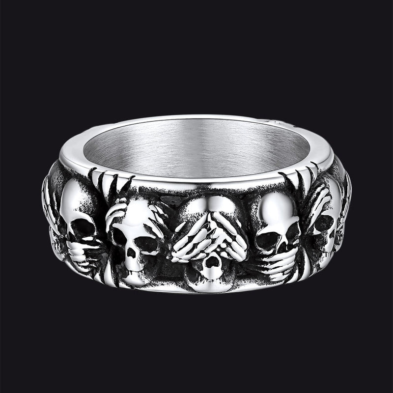 Gothic Punk Biker Skull Ring See No Evil Stainless Steel