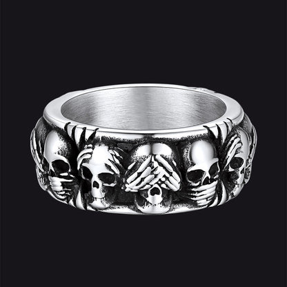 See No Evil, Hear No Evil, Speak No Evil Skulls Ring for