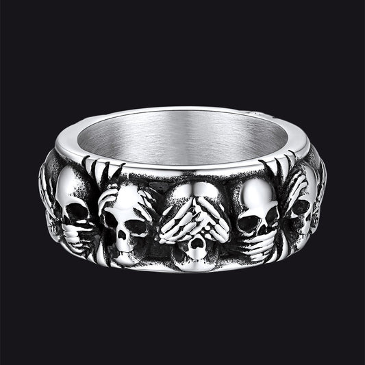 See No Evil, Hear No Evil, Speak No Evil Skulls Ring for