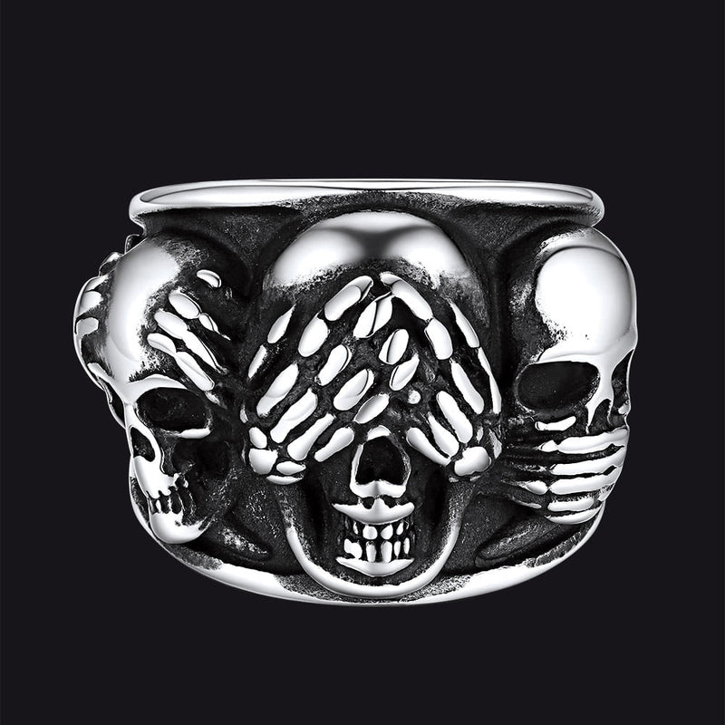 Gothic Punk Biker Skull Ring See No Evil Stainless Steel