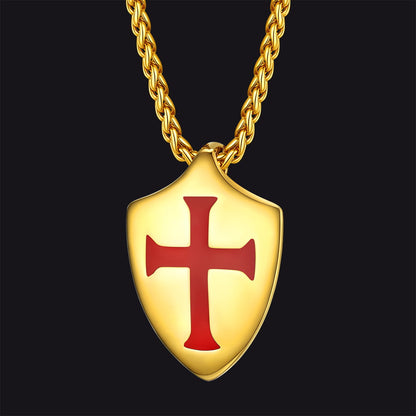 Christian Cross Shield Pendant Necklace for