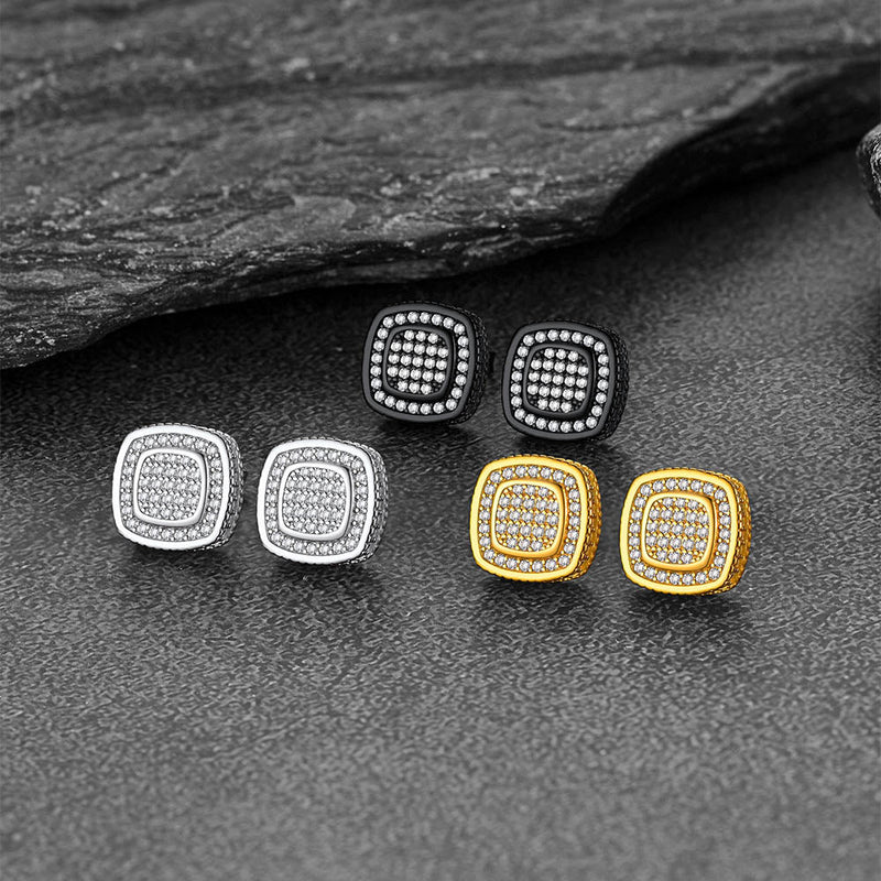 Sterling Silver Cushion Cut Diamond Stud Earrings for