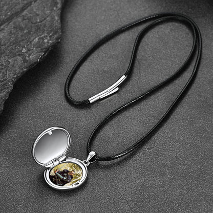 Custom Celtic Knot Photo Locket Necklace With Leather Chain for
