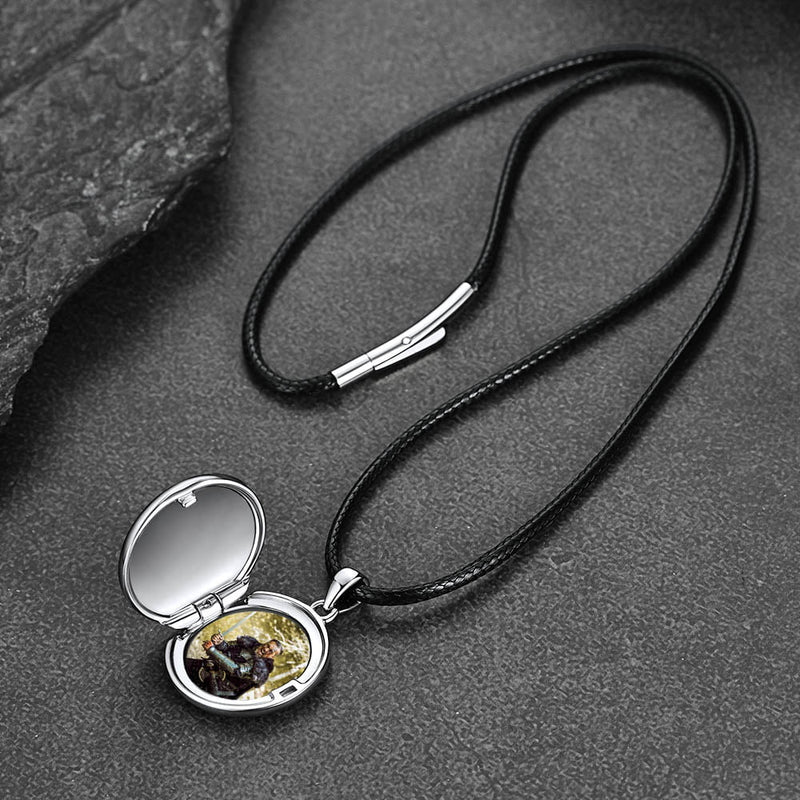 Custom Celtic Knot Photo Locket Necklace With Leather Chain for