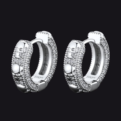 Cubic Zirconia Skull Huggie Hoop Earrings for