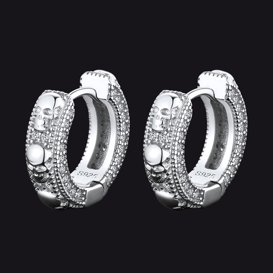Cubic Zirconia Skull Huggie Hoop Earrings for