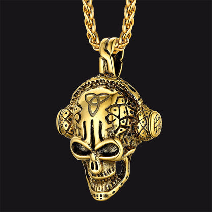 Gothic Earphone Skull Necklace Pendant for