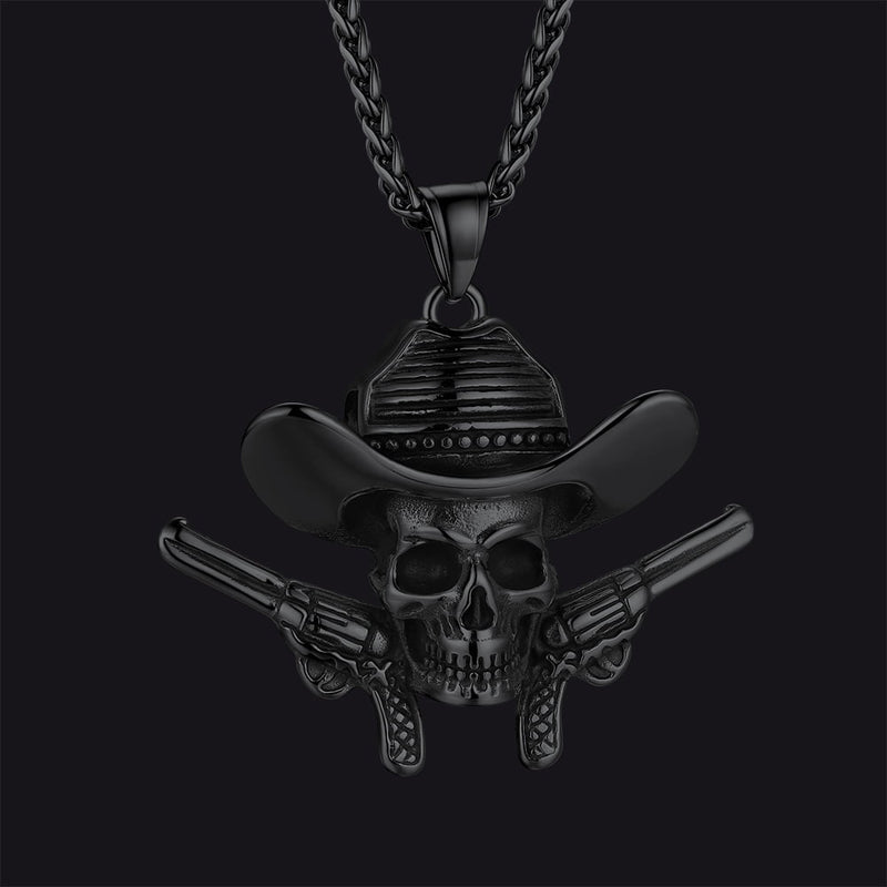 Gothic Cowboy Skull Pendant Necklace for
