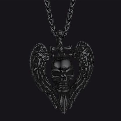 Gothic Sword Wings Skull Pendant Necklace for