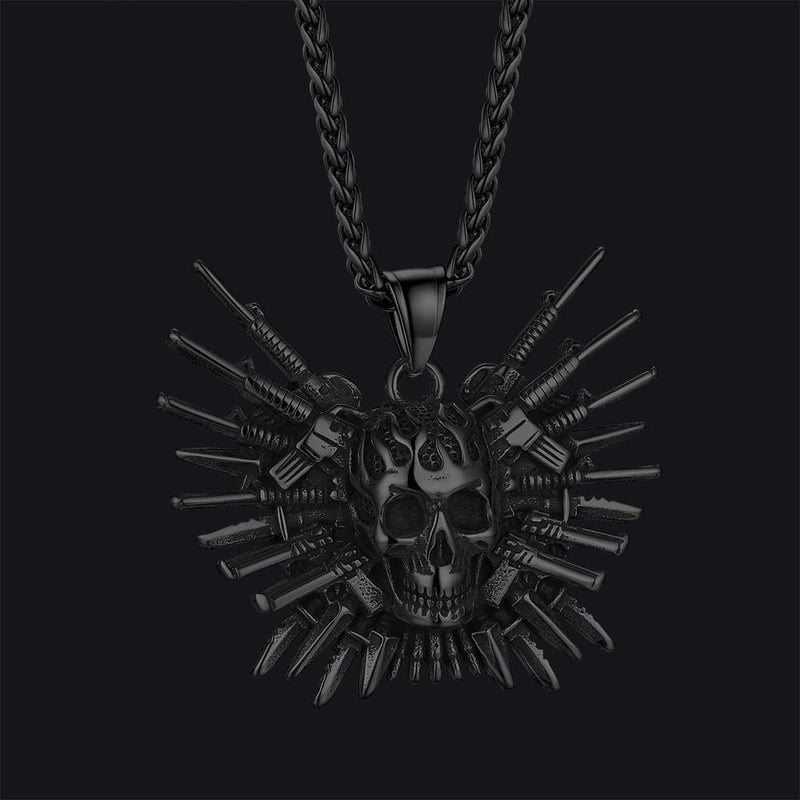Punk Full Armed Skull Pendant Necklace for
