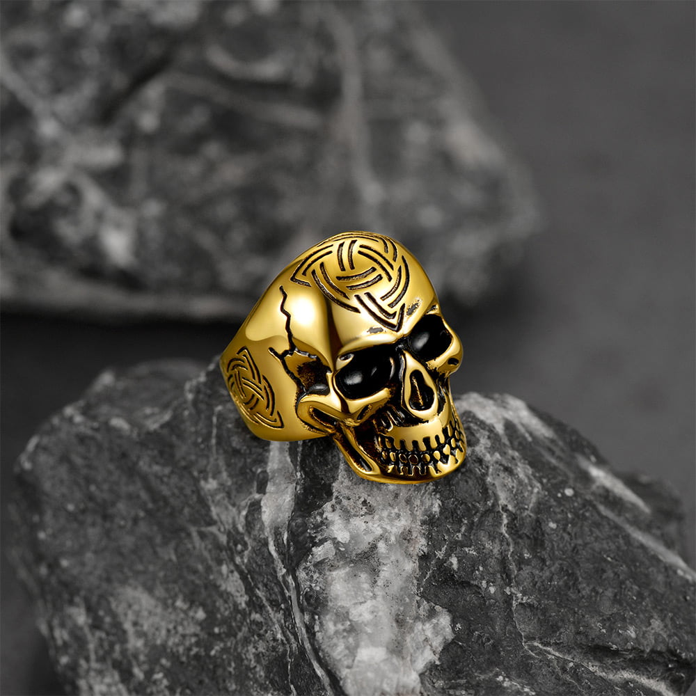 Gothic Skull Ring for With Viking Celtic Triquetra