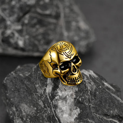 Gothic Skull Ring for With Viking Celtic Triquetra