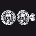 Sterling Silver Runes Skull Earrings Studs for