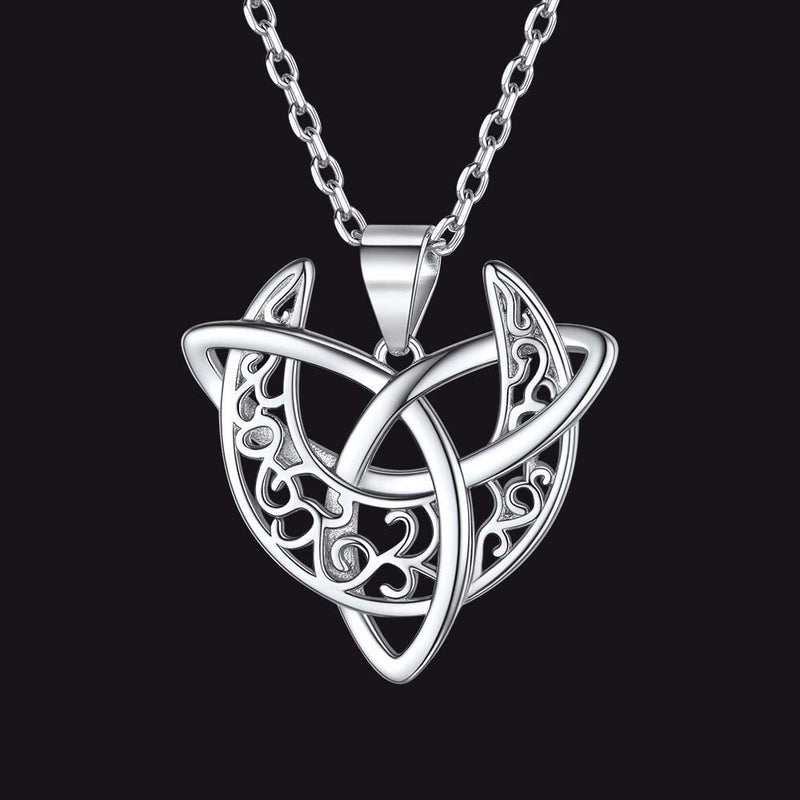 Sterling Silver Celtic Knot Crescent Moon Necklace
