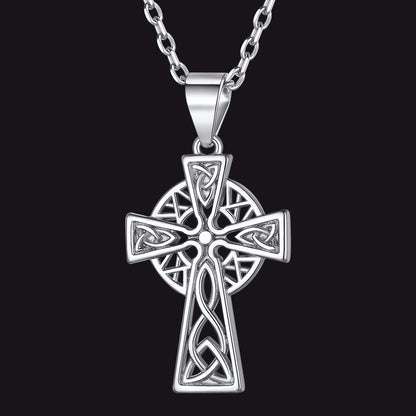 Sterling Silver Celtic Knot Cross Necklace for