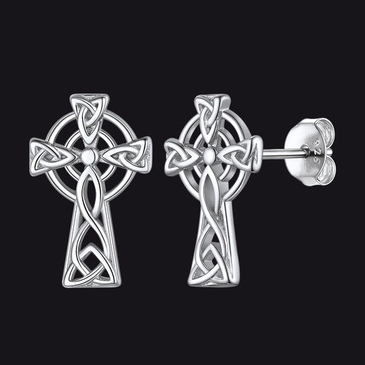 Silver Celtic Cross Stud Earrings for