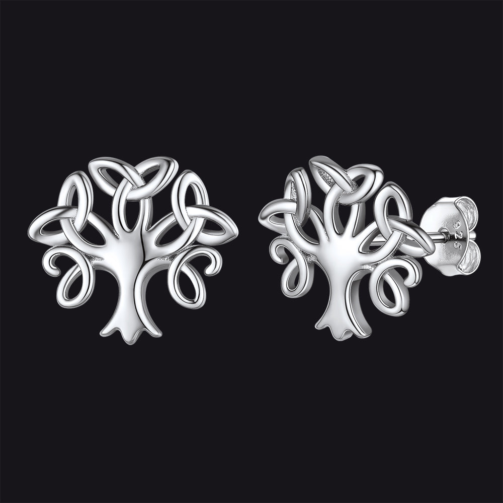 Silver Celtic Knot Tree of Life Stud Earrings for