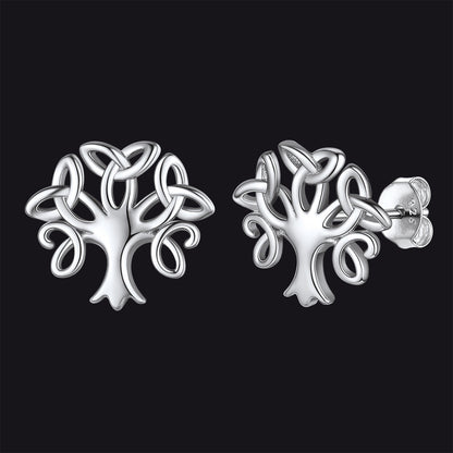 Silver Celtic Knot Tree of Life Stud Earrings for