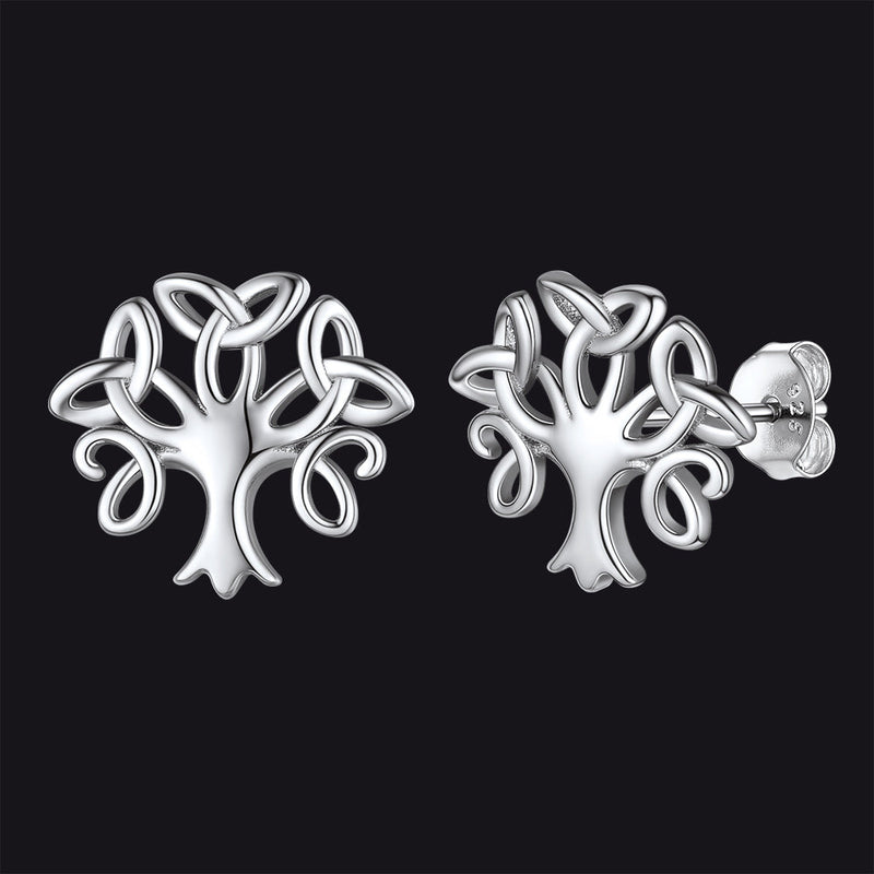 Silver Celtic Knot Tree of Life Stud Earrings for