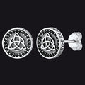 Sterling Silver Celtic Triquetra Stud Earrings With Runes