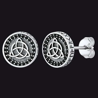 Sterling Silver Celtic Triquetra Stud Earrings With Runes