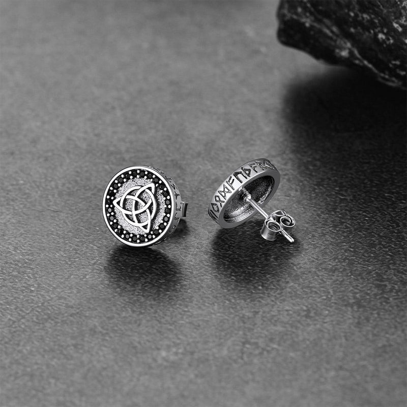 Sterling Silver Celtic Triquetra Stud Earrings With Runes