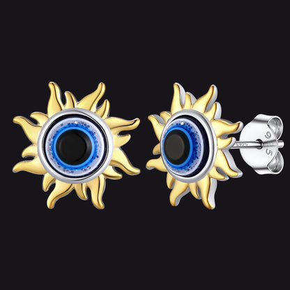 Evil Eye Sun Stud Earrings for in Sterling Silver