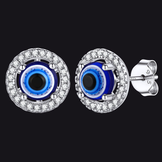 Sterling Silver Evil Eye Halo Stud Earrings