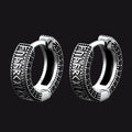 Sterling Silver Viking Runes Hoop Earrings With Black Zirconia for