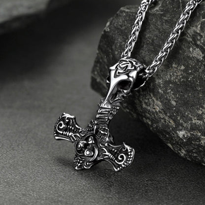 Viking Raven Thor's Hammer Mjolnir Necklace Pendant for