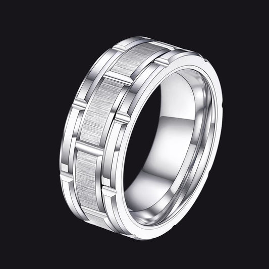 Tungsten Carbide Wedding Band Ring Brick Pattern Groove Ring for 8mm