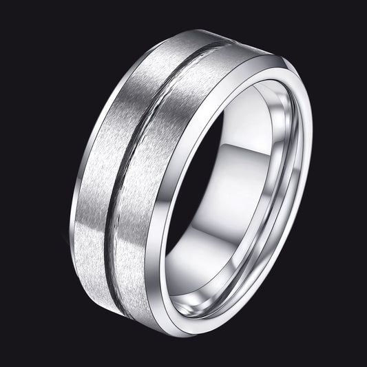 Tungsten Carbide Wedding Band Ring Grooved Matte Finish Ring for 8mm