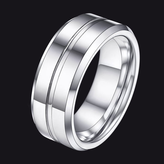 Grooved Tungsten Carbide Wedding Band Ring for 8mm