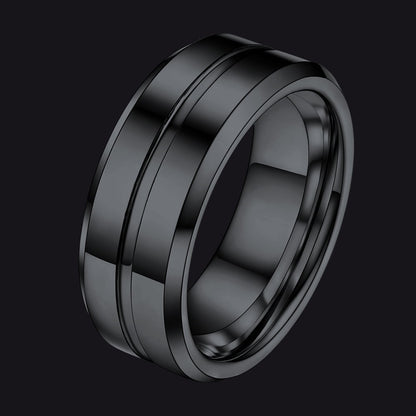 Grooved Tungsten Carbide Wedding Band Ring for 8mm