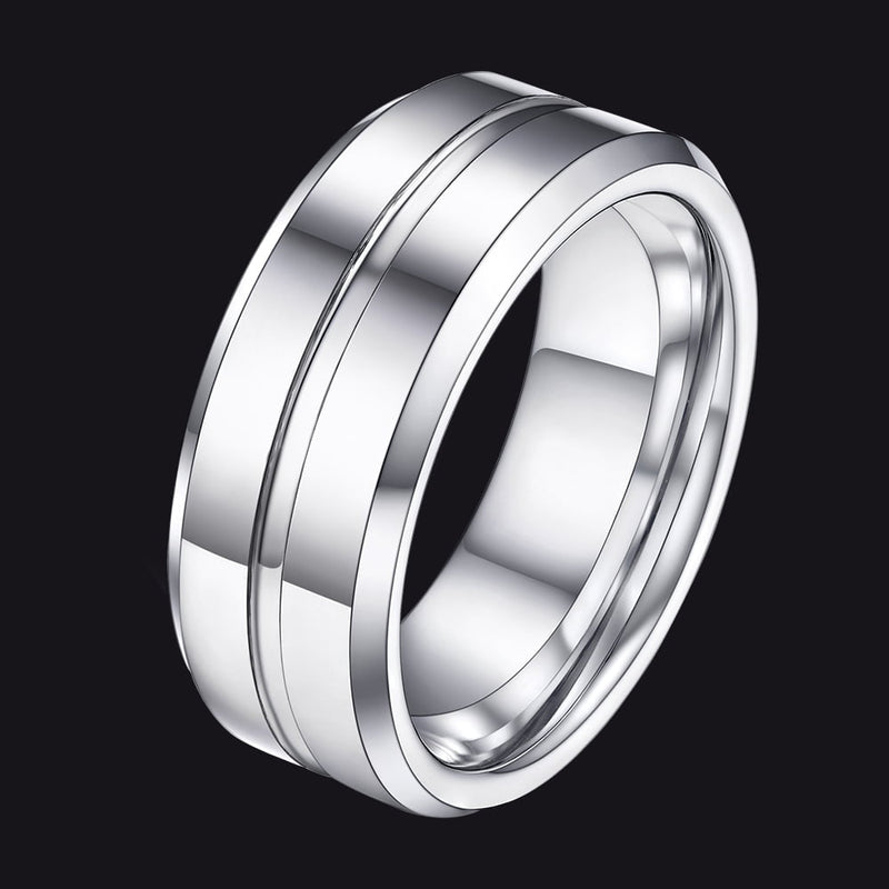 Grooved Tungsten Carbide Wedding Band Ring for 8mm