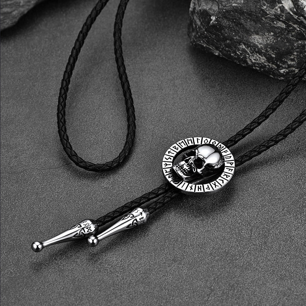 Gothic Skull Bolo Tie With Viking Rune for