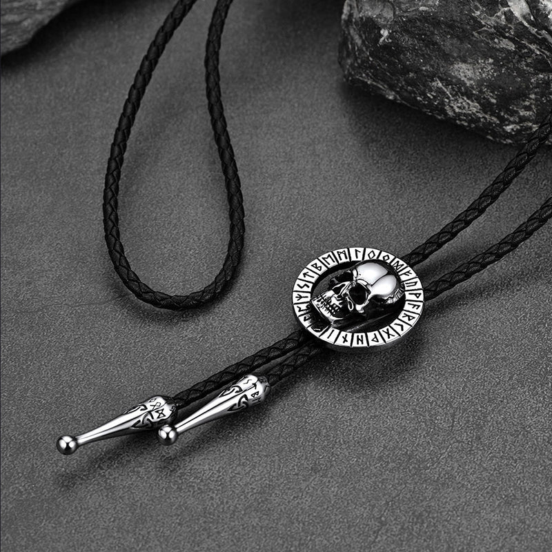 Gothic Skull Bolo Tie With Viking Rune for